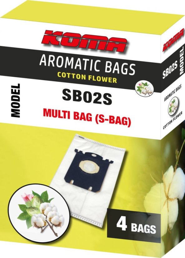 KOMA SB02S - Parfumované vrecká s vôňou kvetov bavlny pre vysávača AEG, Electrolux, Philips, 4ks