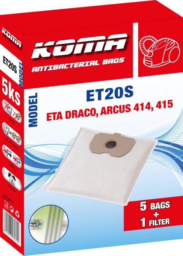 KOMA ET20S - Sada 25 ks vreciek do vysávača ETA Draco 1414, Arcus 1415, textilné