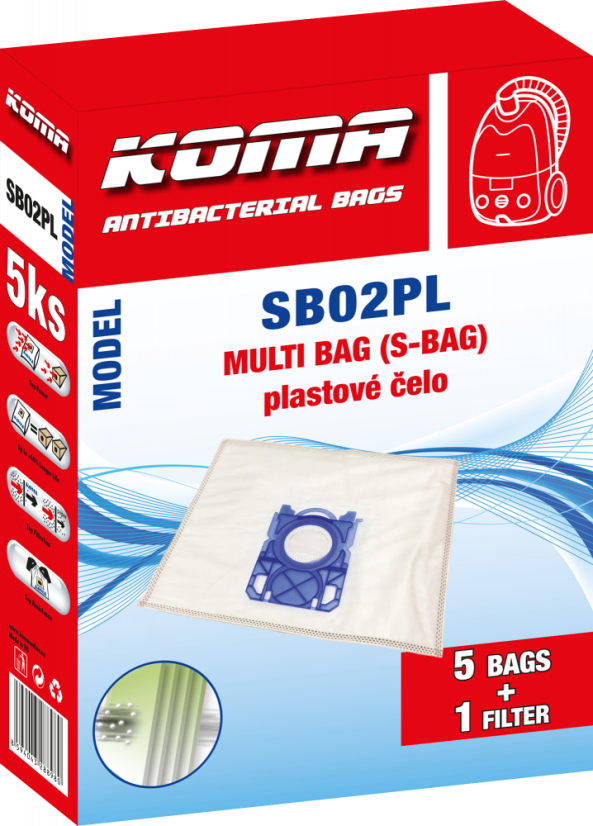 KOMA SB02PL - Sada 25 ks vreciek s plastovým čelom do vysávačov AEG, Electrolux UltraOne, Philips