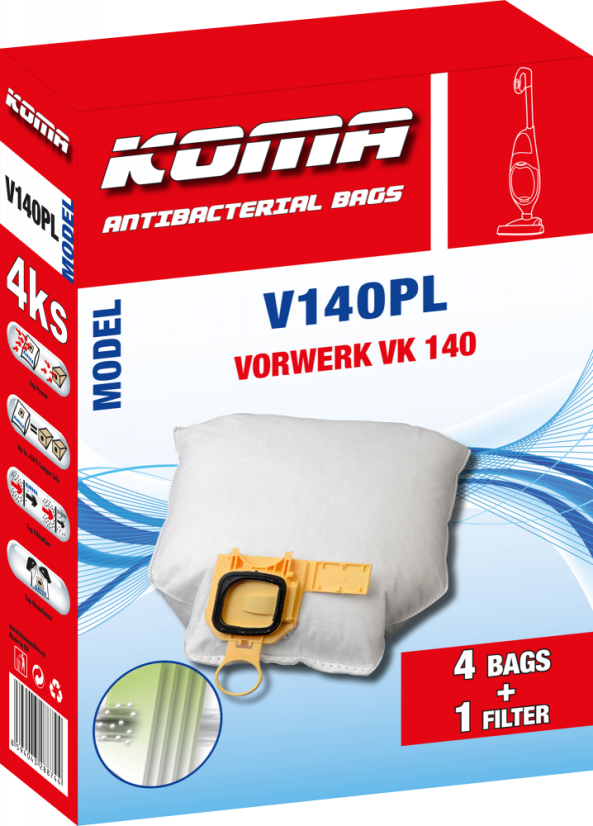 KOMA V140PL - Set mit 20 Stück Staubsaugerbeuteln mit Kunststoffstaubsperre für Vorwerk VK 140, VK 150 Kobold Staubsauger