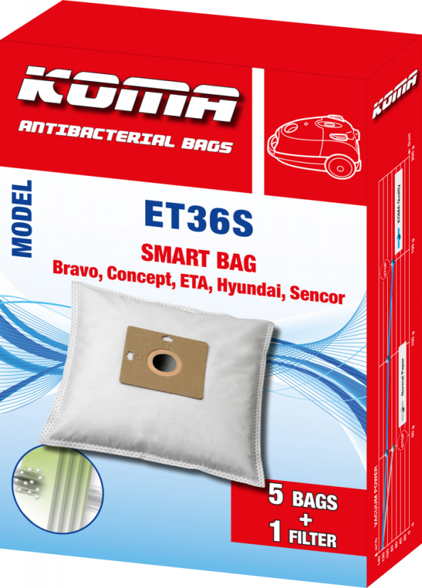 KOMA ET36S - Sada 25 ks sáčků SMART BAG pro vysavače Concept, ETA, Sencor