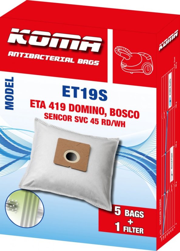 KOMA ET19S - Vrecká do vysávača  ETA Domino 1419, textilné, 5ks