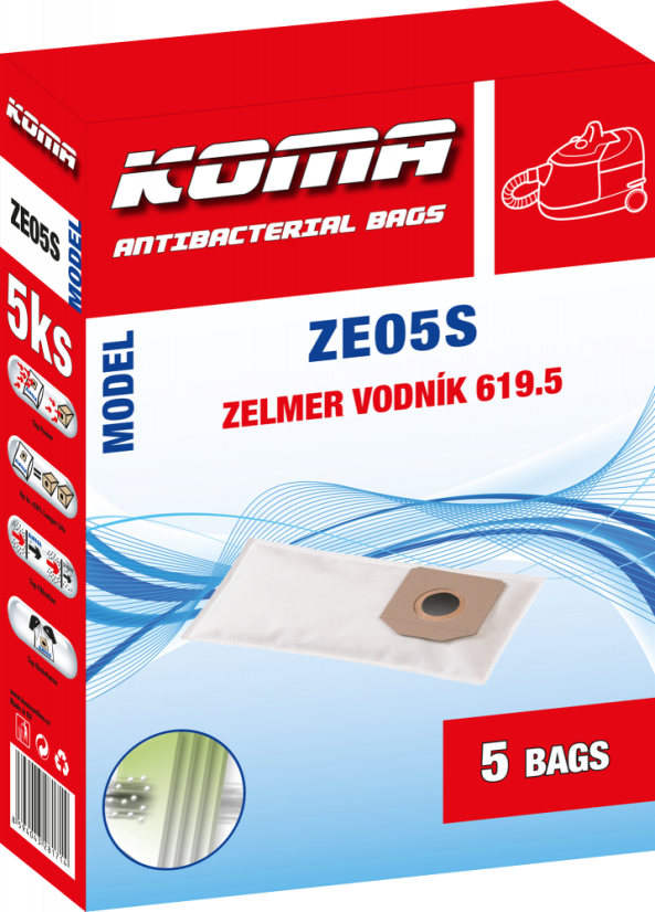 KOMA ZE05S - Set mit 25 Stück Staubsaugerbeuteln für Zelmer Wodnik Staubsauger