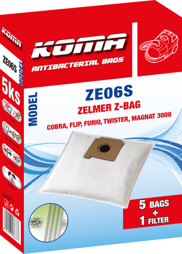 KOMA ZE06S - Staubsaugerbeutel für Zelmer Z-BAG Textil, 5 Stück