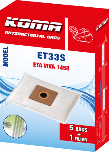 ET33S - Set mit 25 Stück Staubsaugerbeuteln für ETA Viva 458, O3 1460 Staubsauger