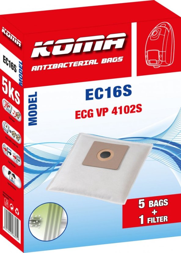 KOMA EC16S - Staubsaugerbeutel für ECG VP 4102S Staubsauger, Textil, 5 Stück