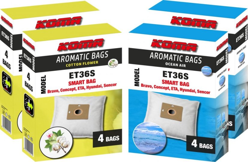 KOMA ET36S - Sada 16 ks aromatických sáčků s vůní oceánu a květu bavlníku do vysavačů ETA, Sencor, Concept