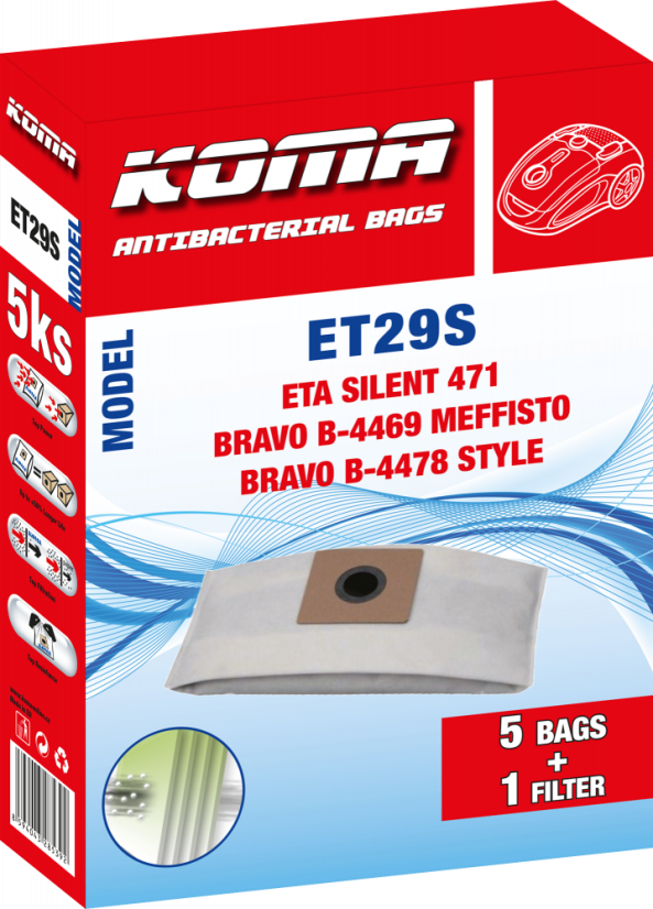 KOMA ET29S -  Staubsaugerbeutel für ETA Silent 1471 Staubsauger, Textil, 5 Stück