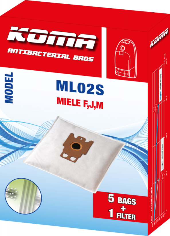 KOMA ML02S - Set mit 25 Stück Staubsaugerbeuteln für Miele F,J,M Staubsauger
