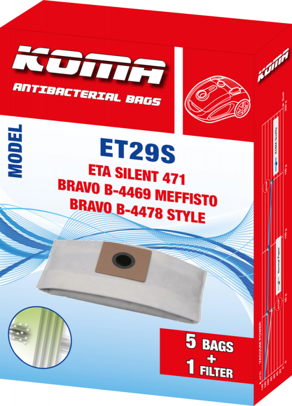 KOMA ET29S -  Staubsaugerbeutel für ETA Silent 1471 Staubsauger, Textil, 5 Stück