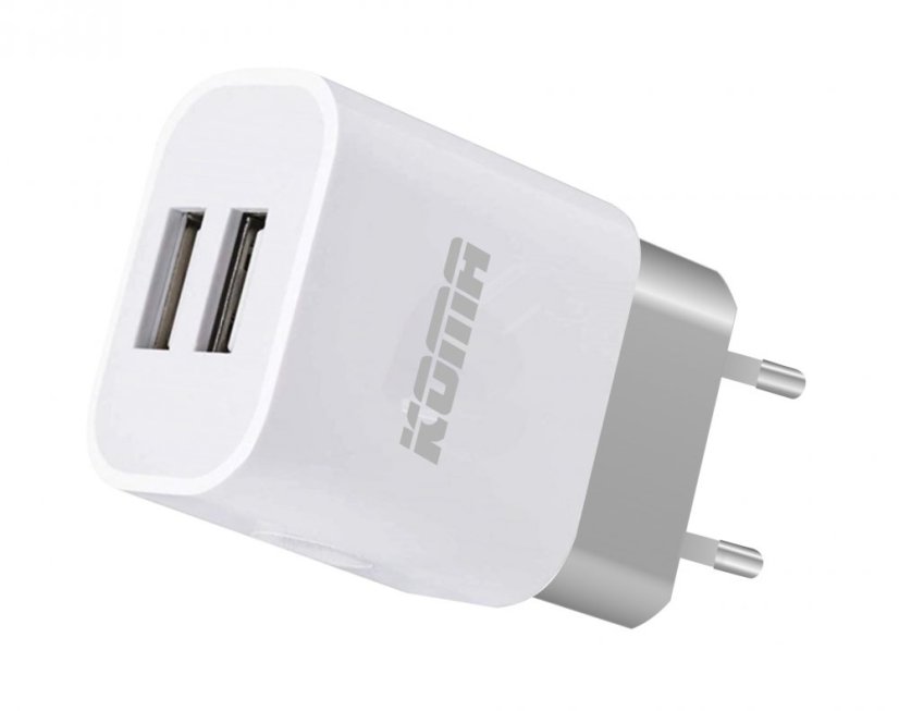 KOMA USB1 - Univerzálna sieťová nabíjačka, 2x USB, 2,1 A, 10 W, biela