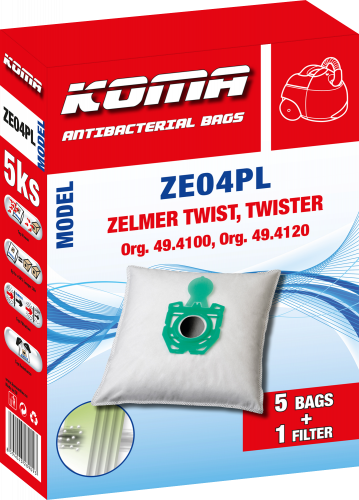 ZE04PL – Set mit 25 Stück Staubsaugerbeuteln mit Kunststoffstaubsperre für Zelmer Twist, Twister Staubsauger
