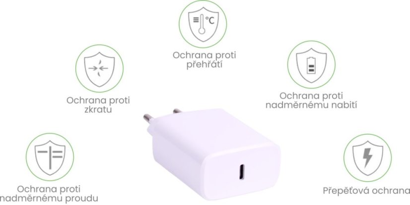 KOMA Napájecí USB-C adaptér 20W pro Apple iPhone / iPad, rychlonabíjecí, bílý