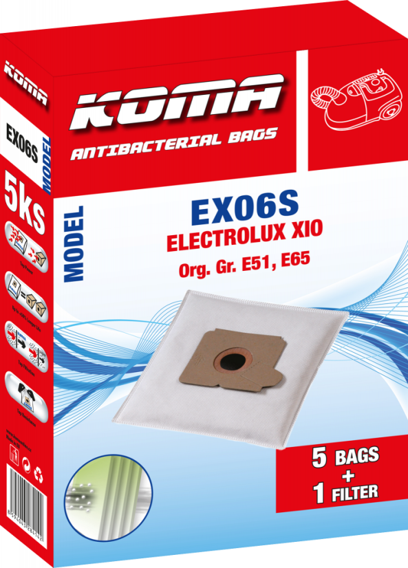 KOMA EX06S - Sada 25 ks vreciek do vysávačov Electrolux XIO, textilné