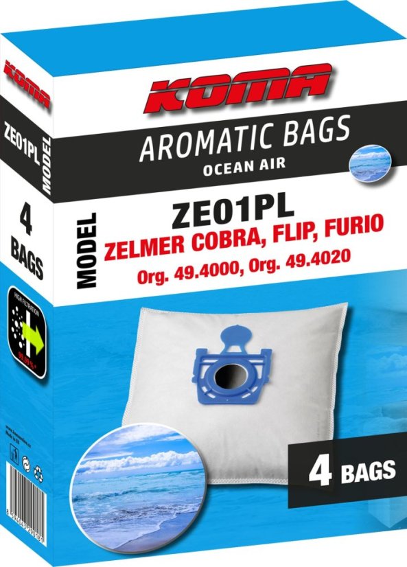 KOMA ZE01PL - Aromabeutel mit Meeresduft für Zelmer Cobra, Flip, Furio, 4 Stück