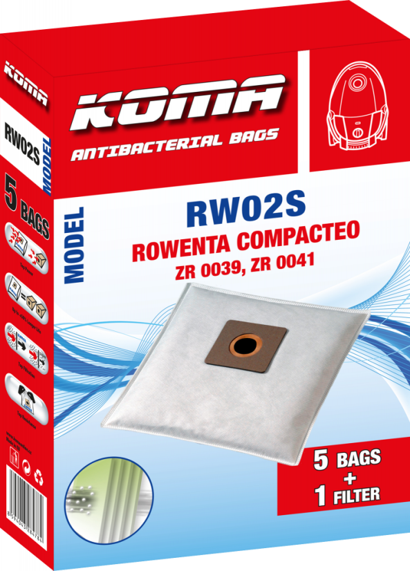 KOMA RW02S - Set mit 25 Stück Staubsaugerbeuteln für Rowenta Compacteo ZR 003901 Staubsauger