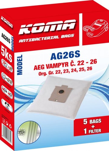 KOMA AG26S - Set mit 25 Stück Staubsaugerbeuteln für AEG Vampyr Gr.22 – 26 Staubsauger