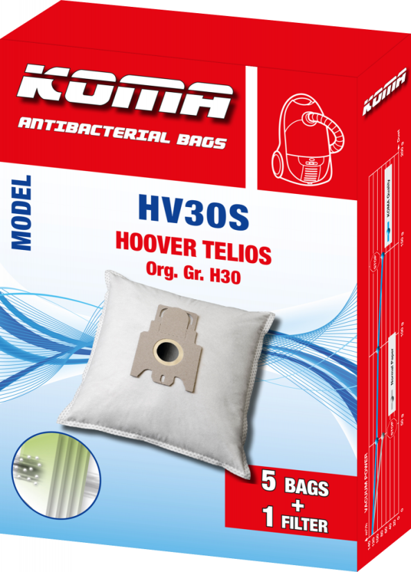 KOMA HV30S - Sada 25 ks vreciek do vysávača Hoover Telios H30, textilné