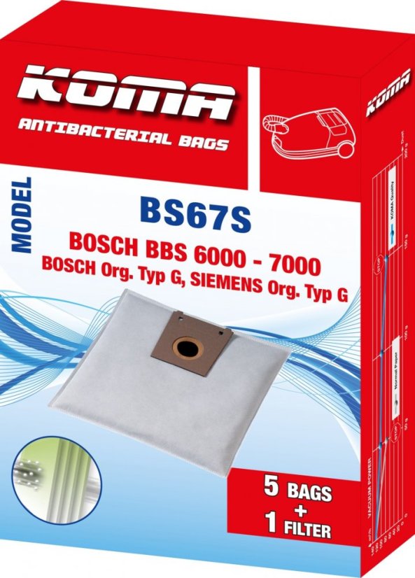 KOMA BS67S - Vrecká do vysávača Bosch Typ G, textilné, 5ks