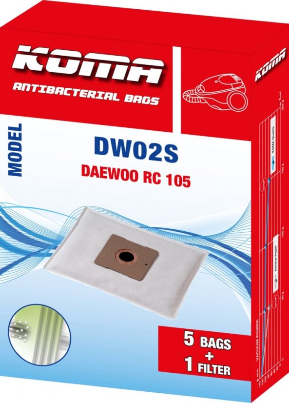 KOMA DW02S - Sáčky do vysavače Daewoo RC 105 textilní, 5ks