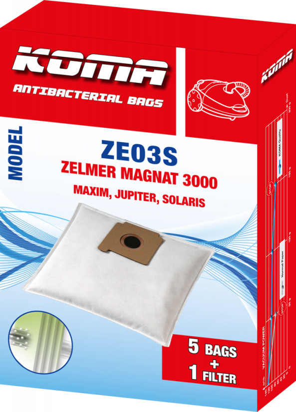 KOMA ZE03S - Sada 25 ks vreciek do vysávača Zelmer Magnat 3000, Jupiter, Solaris