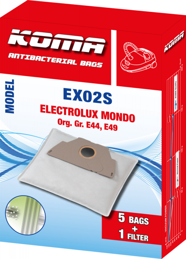 KOMA EX02S - Set mit 25 Stück Staubsaugerbeuteln für Electrolux Mondo Staubsauger