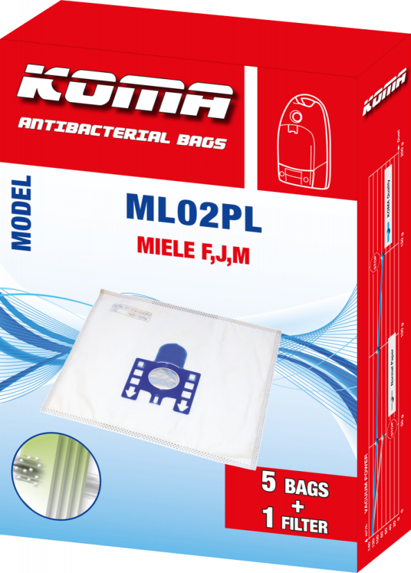 KOMA ML02PL - Sada 25 ks vreciek do vysávača Miele F,J,M s plastovým čelom, textilné
