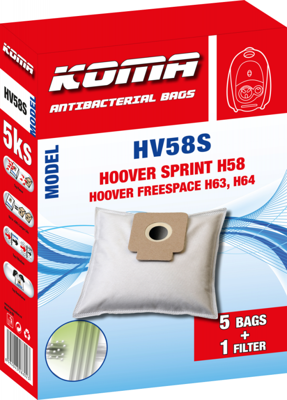 KOMA HV58S - Set mit 25 Stück Staubsaugerbeuteln für Hoover Sprint H58 Staubsauger
