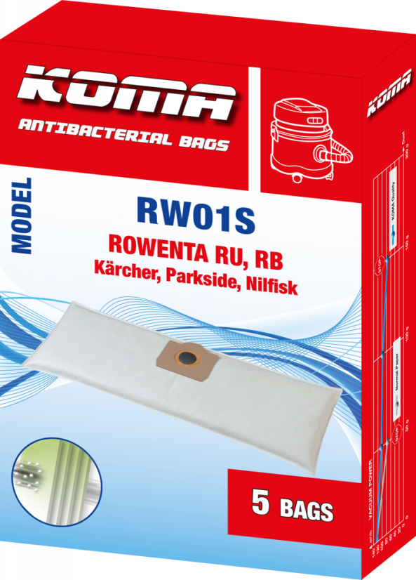 KOMA RW01S - Set mit 25 Stück Staubsaugerbeuteln für Rowenta RU, RB Staubsauger