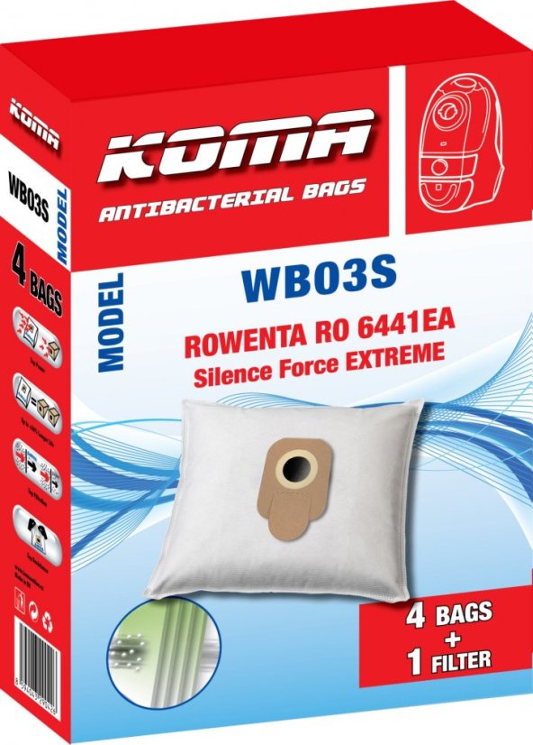 KOMA WB03S - Set mit 20 Stück Staubsaugerbeuteln für Rowenta Silence Extreme RO6441EA Staubsauger