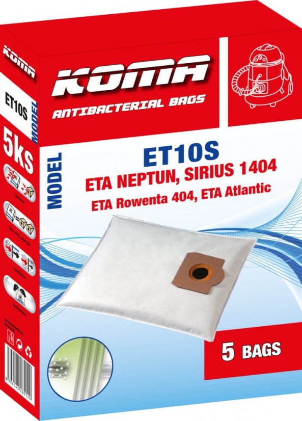 KOMA ET10S - Sáčky do vysavače ETA Neptun 1404, 3404, Rowenta 0404 textilní, 5ks