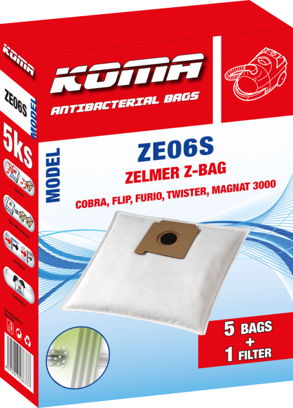 KOMA ZE06S - Vrecká do vysávača Zelmer Z-BAG, textilné, 5ks
