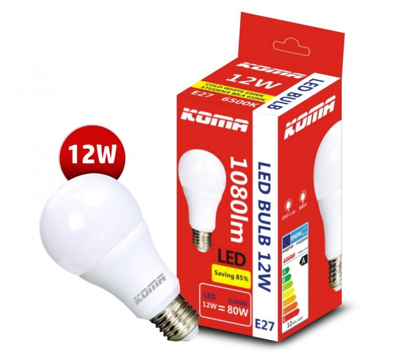 KOMA LED žárovka KOMA E27 12W, 230V, 1080lm, 20000h, 6500K studená bílá