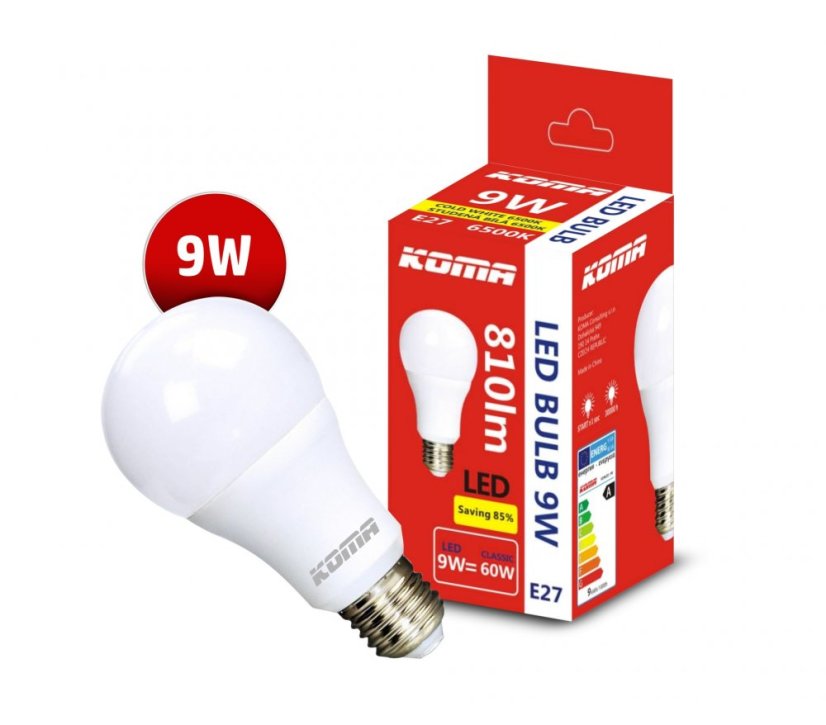KOMA LED žiarovka E27 9W, 230V, 810lm, 20000h, 6500K studená biela