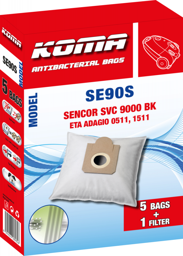 KOMA SE90S - Set mit 25 Stück Staubsaugerbeuteln für Sencor SVC 9000bk Staubsauger