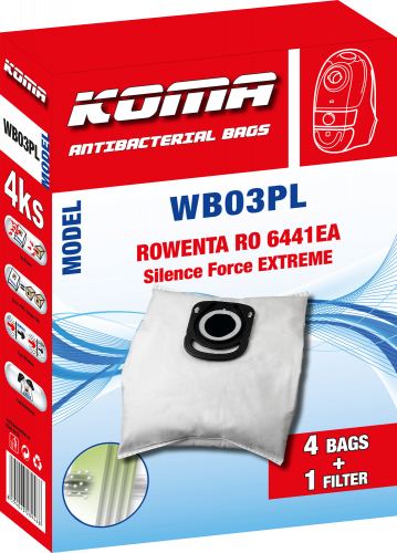 WB03PL - Zubehörsatz für Rowenta RO6441 Silence Force EXTREME Staubsauger, 12 Staubsaugerbeutel, 1 Hepa-Filter