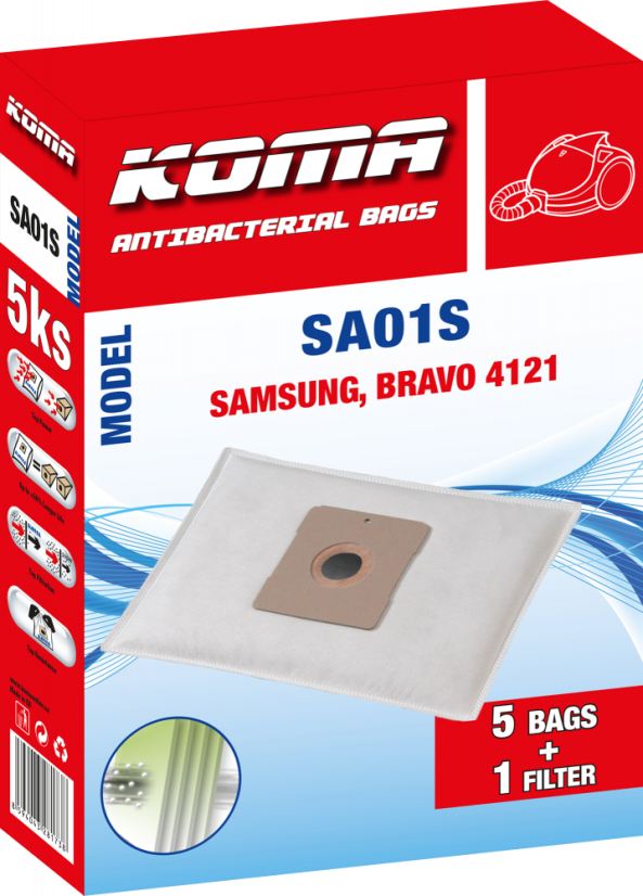 KOMA SA01S - Set mit 25 Stück Staubsaugerbeuteln für Samsung, Bravo 4121 Staubsauger