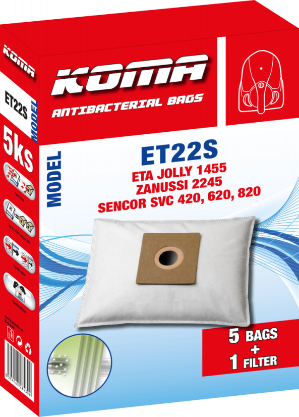 KOMA ET22S - Vrecká do vysávača ETA Jolly 1455, textilné, 5ks