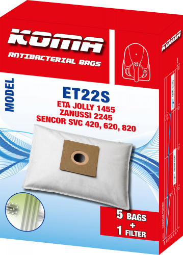 KOMA ET22S - Staubsaugerbeutel für ETA 1455 Jolly Staubsauger, Textil, 5 Stück