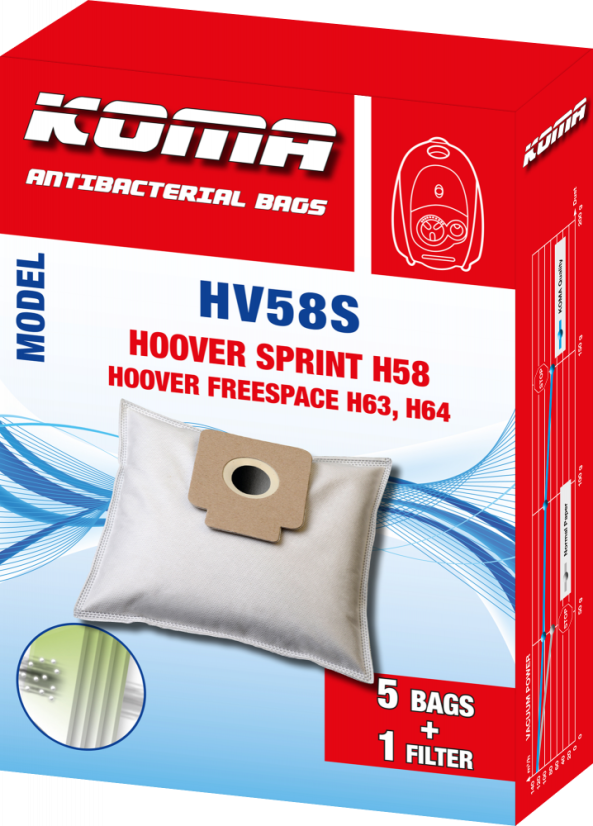 KOMA HV58S - Set mit 25 Stück Staubsaugerbeuteln für Hoover Sprint H58 Staubsauger