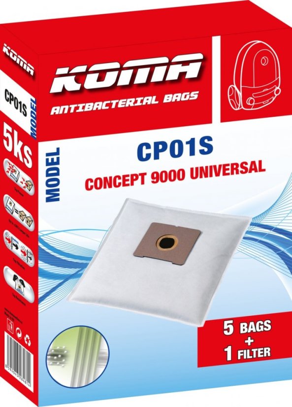 KOMA CP01S - Sada 25 ks vreciek do vysávača Concept VP 9000 Universal, textilné