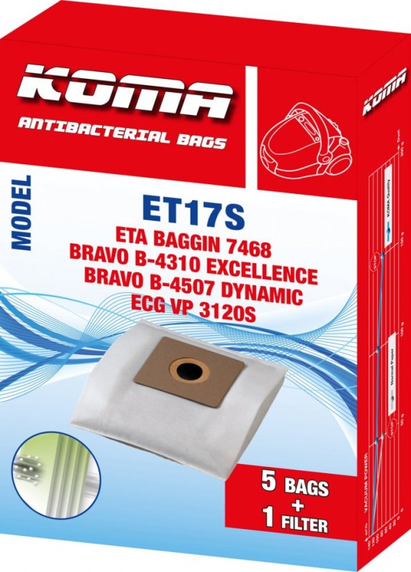 KOMA ET17S - Sada 25 ks sáčků do vysavače ETA Baggin 7468, Dualic