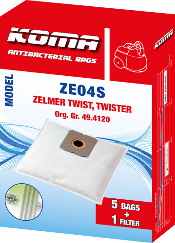 KOMA ZE04S - Staubsaugerbeutel für Zelmer Twist, Twister Textil, 5 Stk.