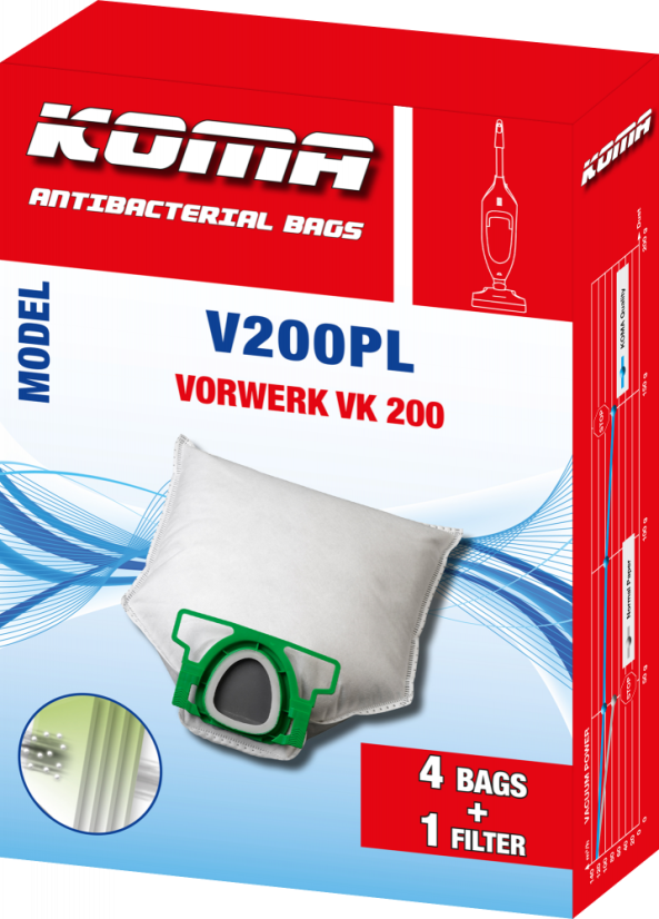 KOMA V200PL - Sada 20 ks sáčků do vysavače Vorwerk VK 200 Kobold