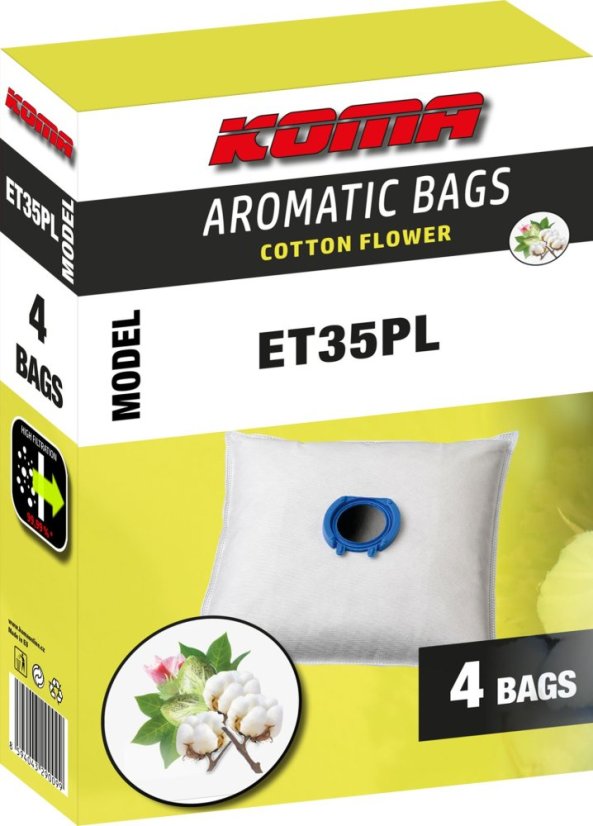 KOMA ET35PL - Parfumované vrecká s vôňou kvetu bavlníka, kompatibilný s vreckami ETA Unibag, 4ks