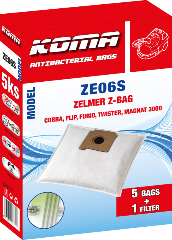 KOMA ZE06S - Set mit 25 Stück Staubsaugerbeuteln für Zelmer Z-BAG Staubsauger