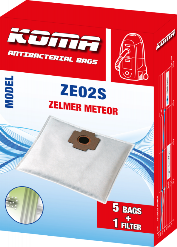 KOMA ZE02S - Set mit 25 Stück Staubsaugerbeuteln für Zelmer Meteor Staubsauger