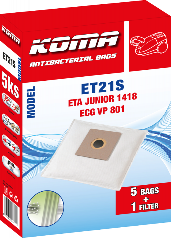 KOMA ET21S - Vrecká do vysávača ETA Junior 1418, textilné, 5ks