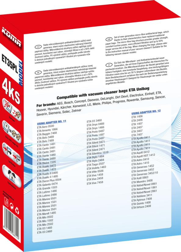 KOMA ET35PL - Kompatibilní se sáčky ETA Unibag, 4ks
