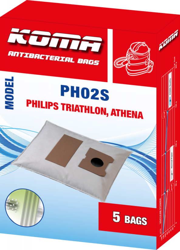 KOMA PH02S - Set mit 25 Stück Staubsaugerbeuteln für Philips Triathlon, Athena Staubsauger